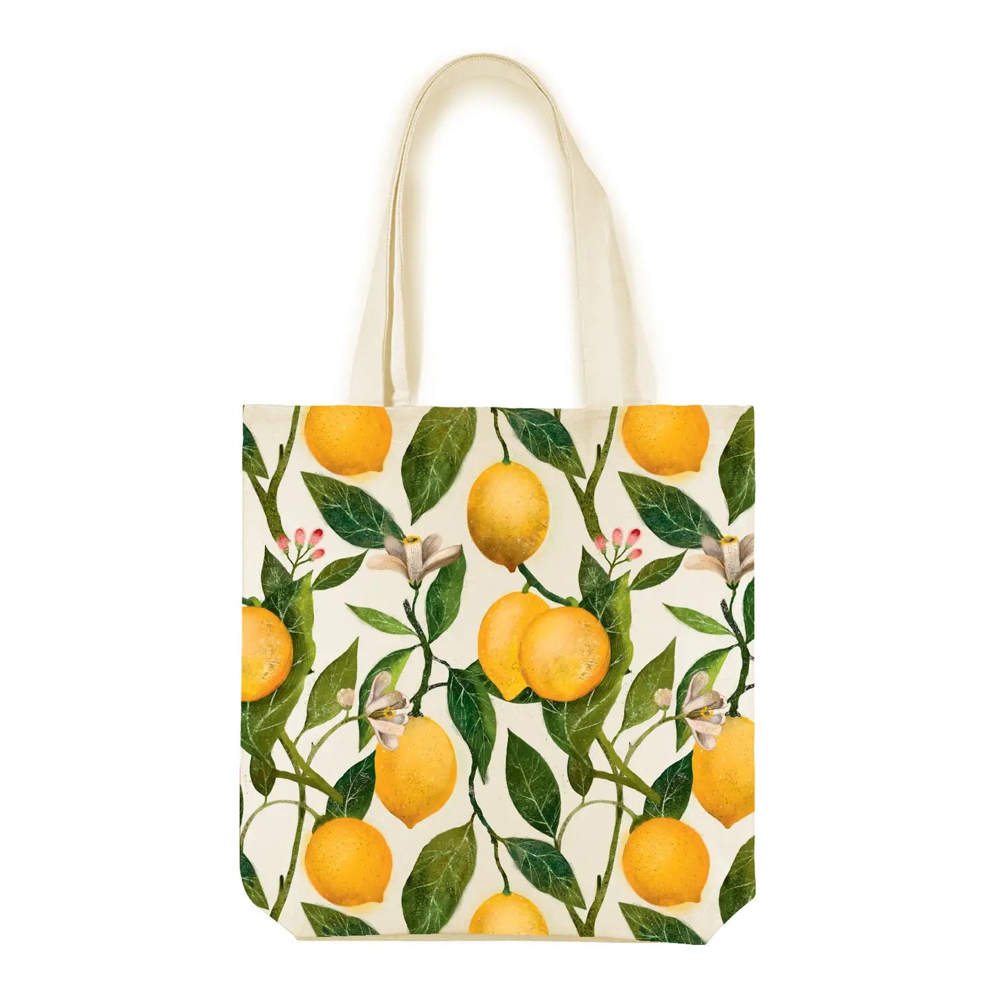Tote bag with lemon pattern on a white background