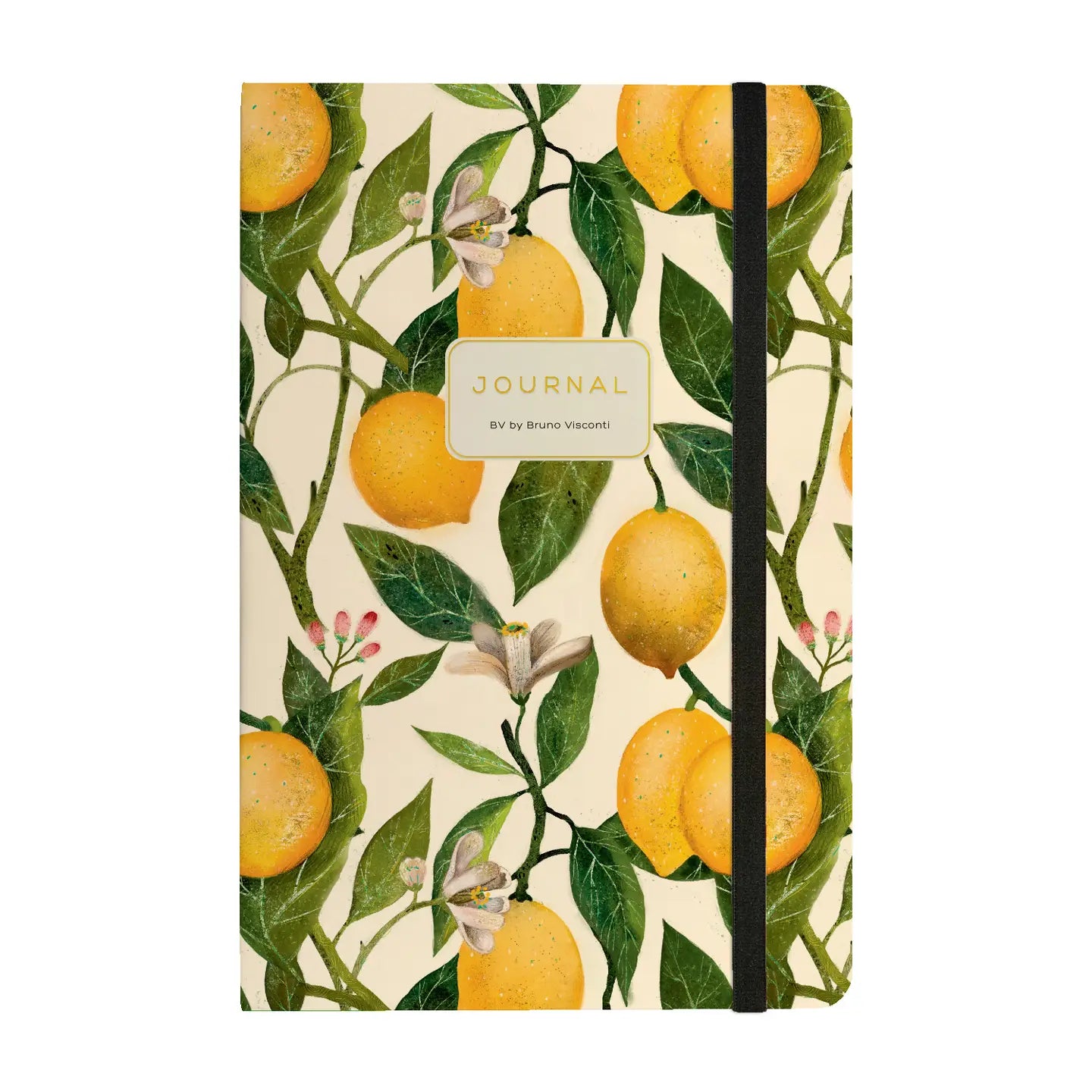 Journal with lemon and leaf pattern on a white background