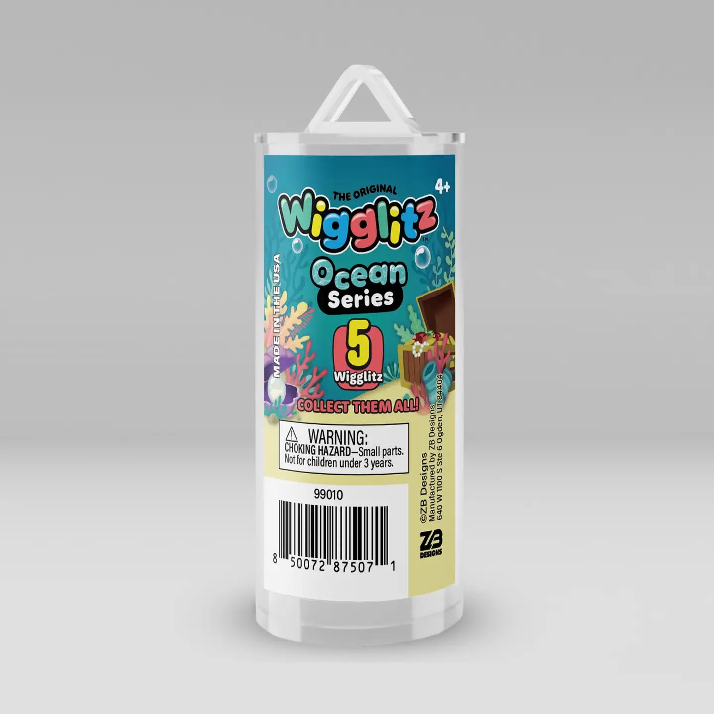 Wiggliz Ocean Series 5 Wigglitz collectible toy in its original clear plastic packaging with a white plastic hanging tab, set against a neutral gray background.