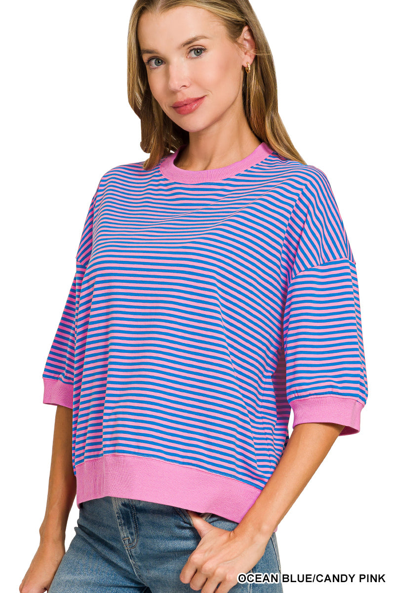 Ocean blue wavy striped top
