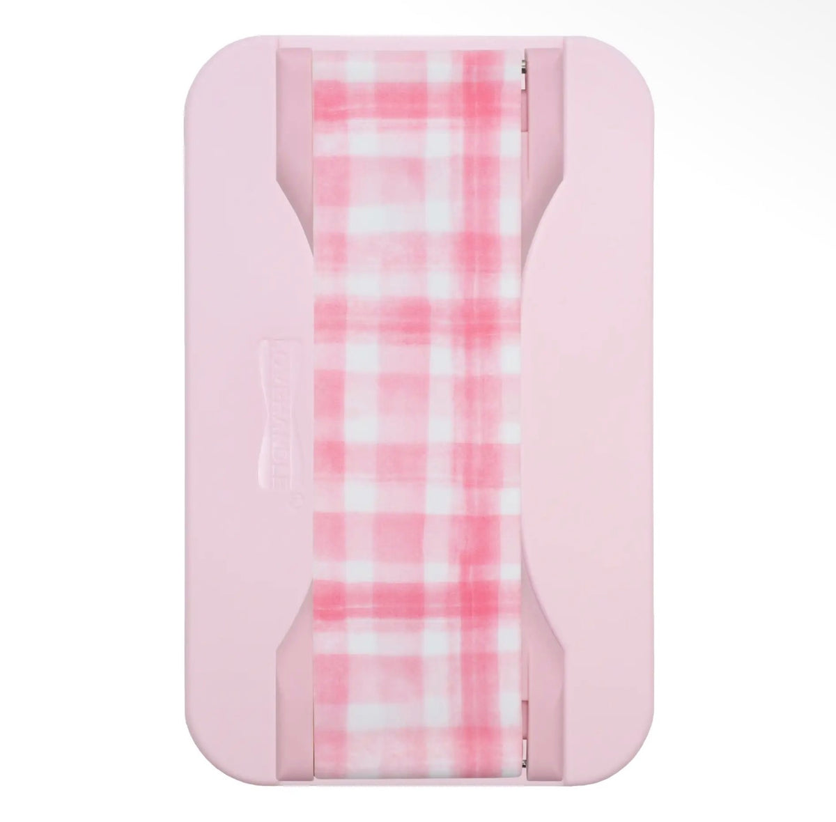 Pink Gingham LoveHandle Pro & Magsafe Adapter Combo with a pink and white gingham check patterned strip fed through the center, shown against a plain white background.