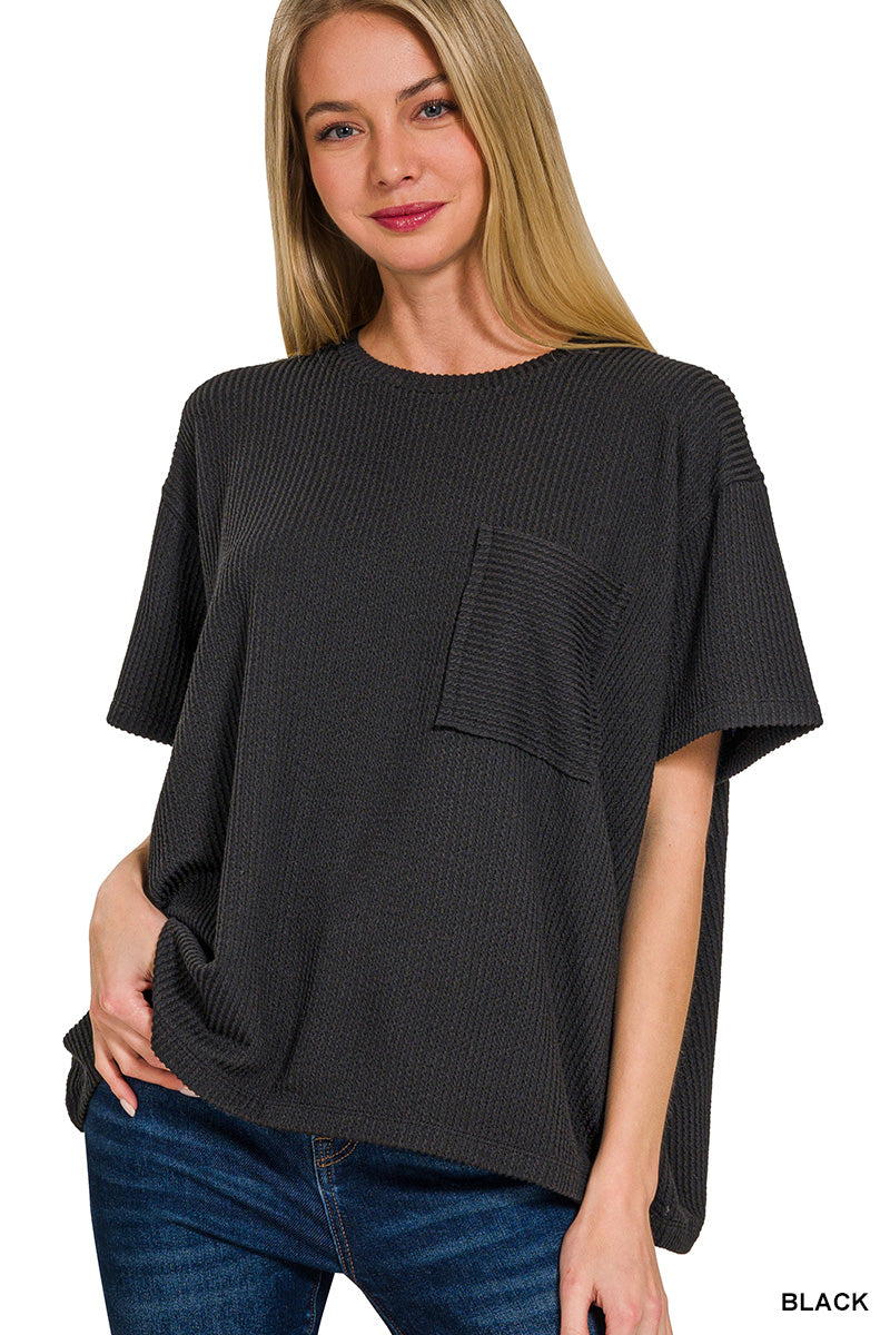Black | Ribbed Pocket Top