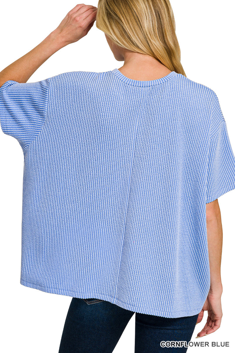 Cornflower Blue | Ribbed Pocket Top
