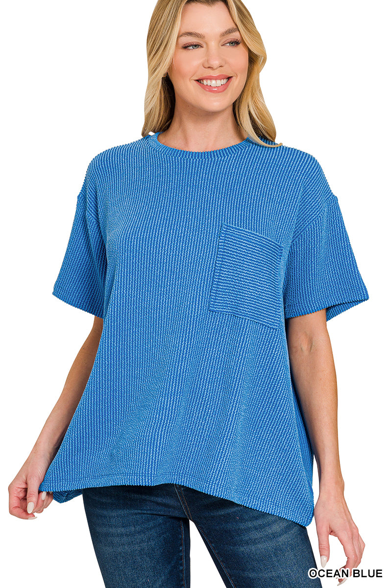 Ocean Blue | Ribbed Pocket Top