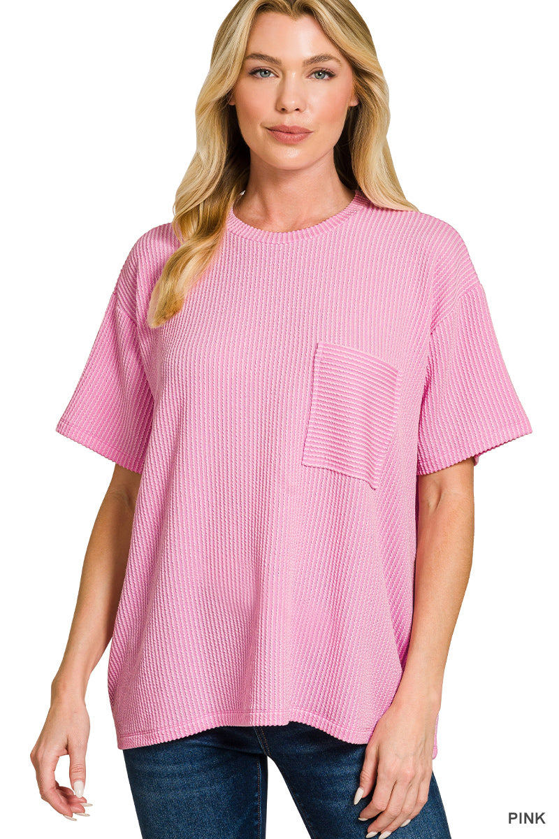 Pink | Ribbed Pocket Top