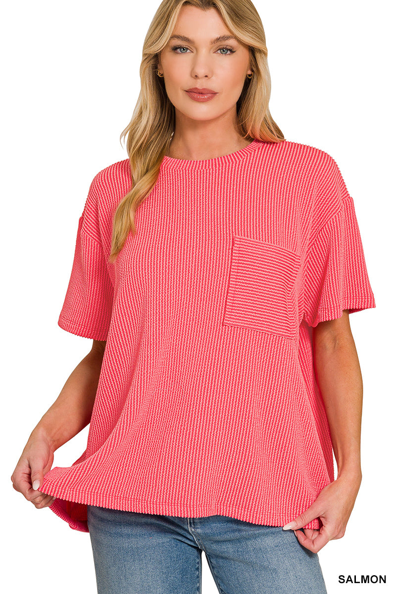 Salmon | Ribbed Pocket Top
