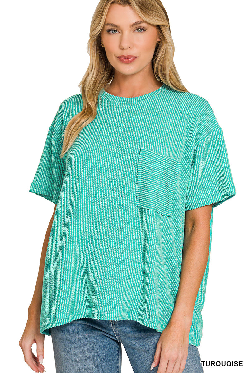 Turquoise | Ribbed Pocket Top