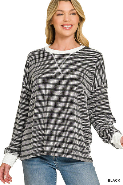 Ribbed Stripe Pullover Black