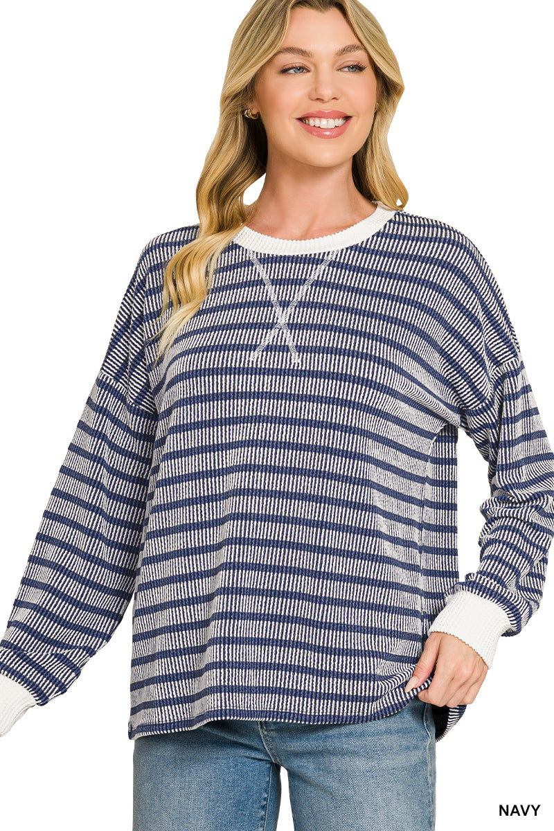 Ribbed Stripe Pullover Navy