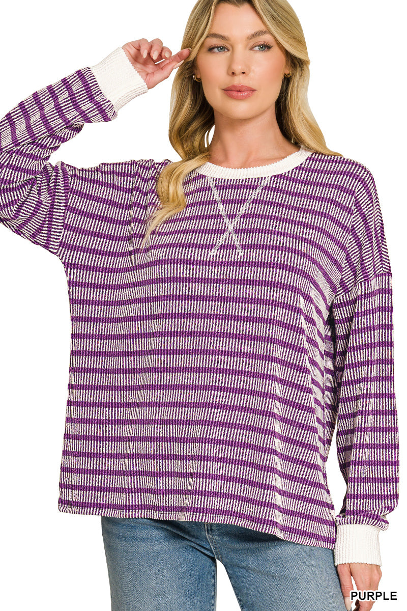 Ribbed Stripe Pullover Purple