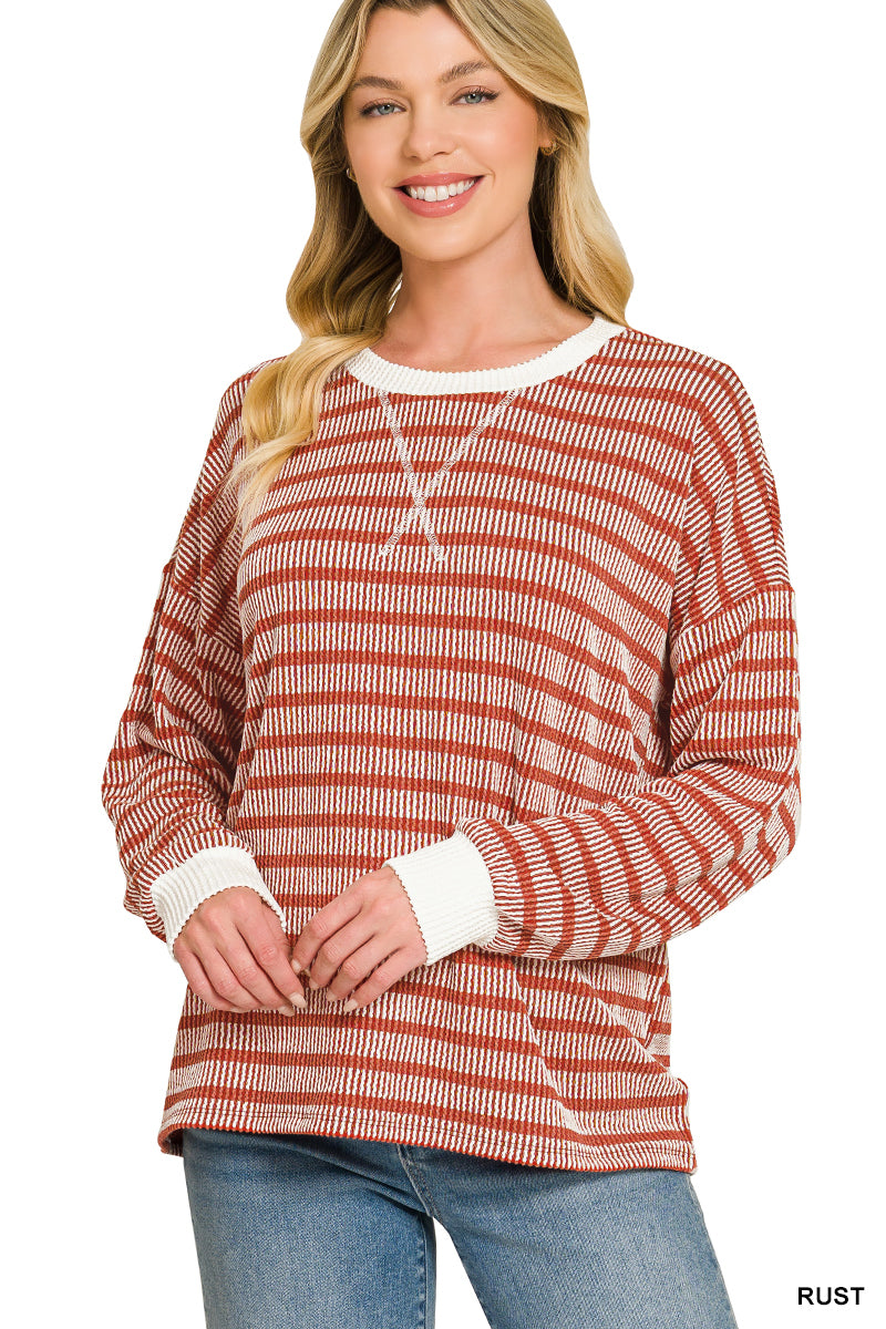 Ribbed Stripe Pullover Rust 
