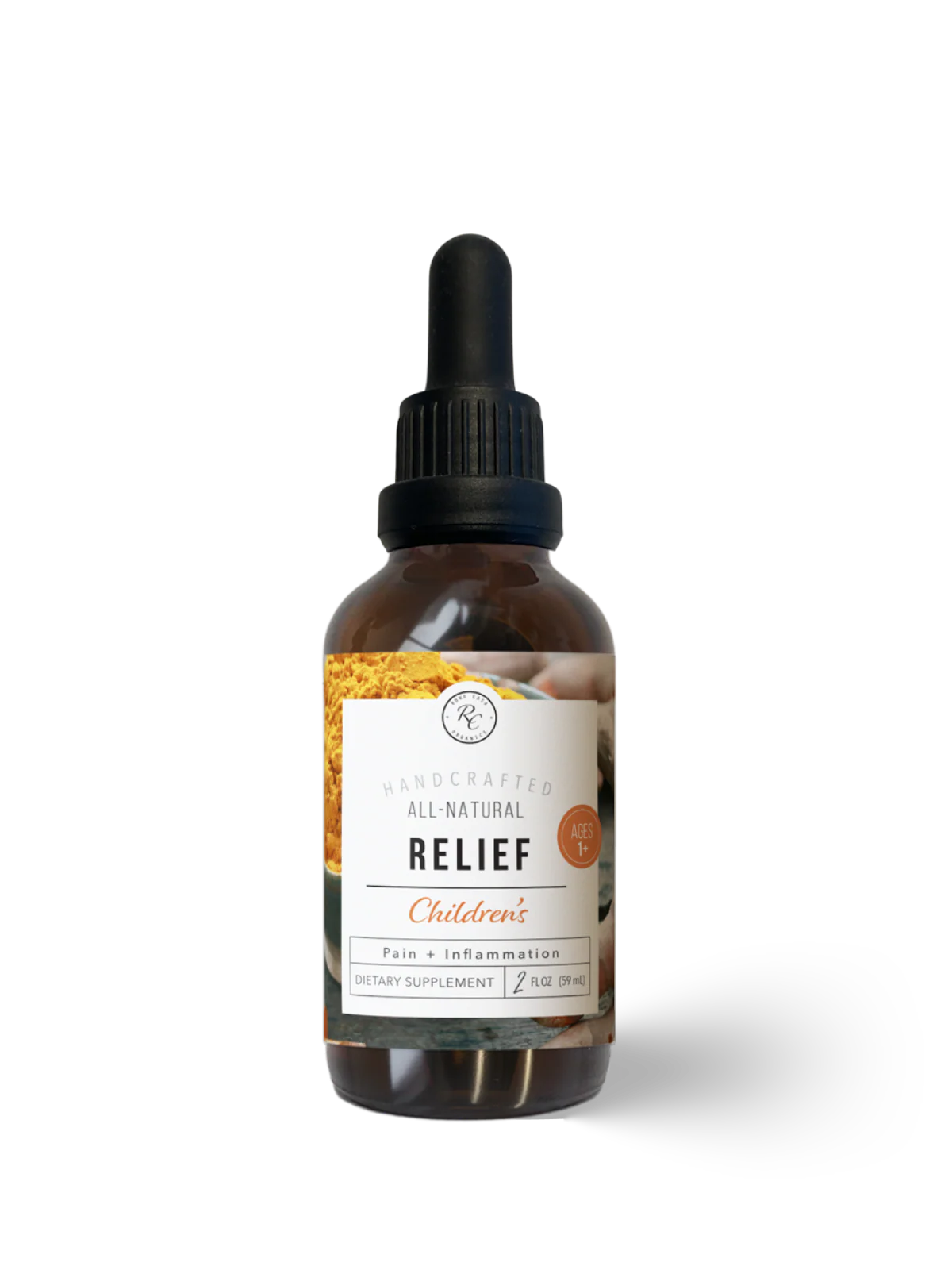 Brown bottle labeled children's relief on a white background.