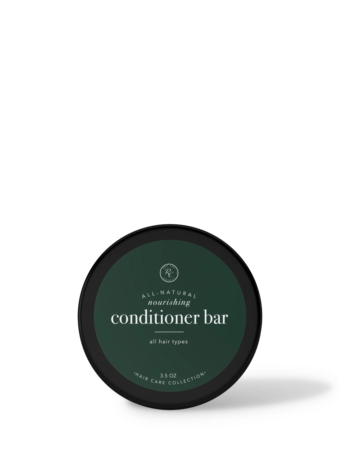 Conditioner bar packaging with green label on a white background