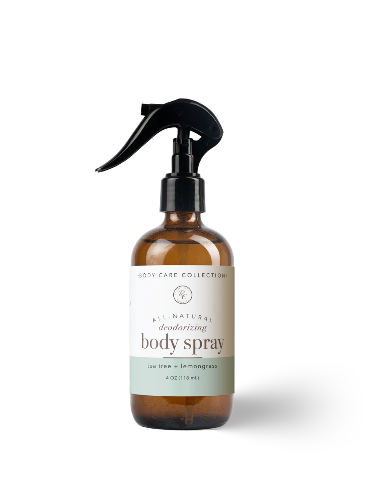 All-natural body spray bottle with a label on a white background