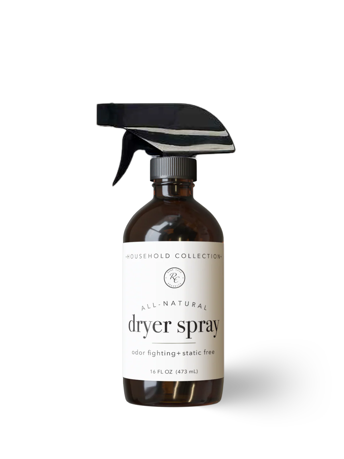 Bottle of dryer spray with a label on a white background