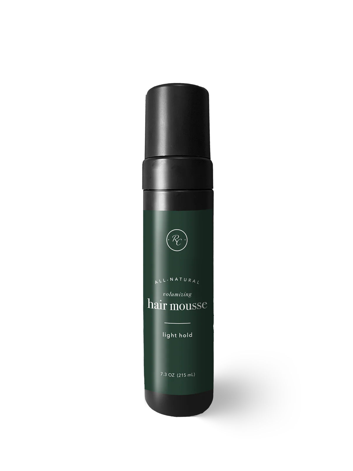 Hair mousse bottle with black cap on a white background