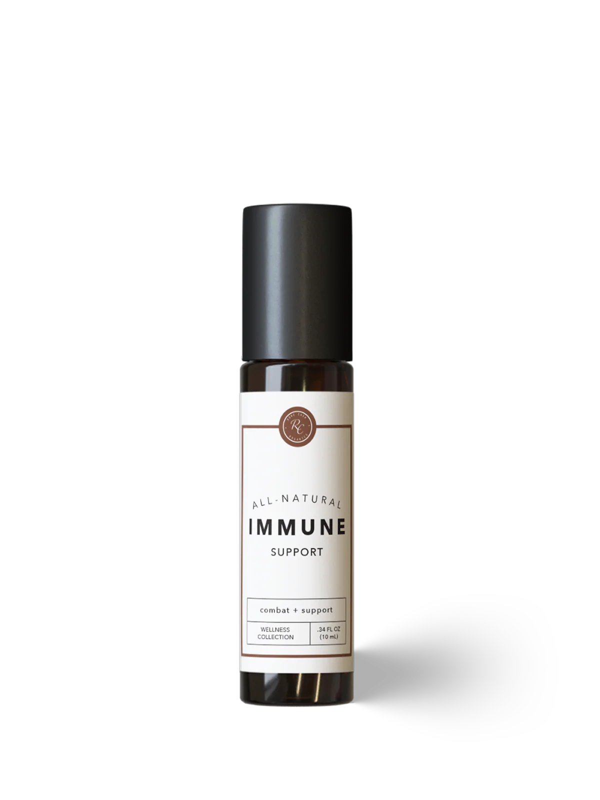 Bottle of immune support supplement on a white background