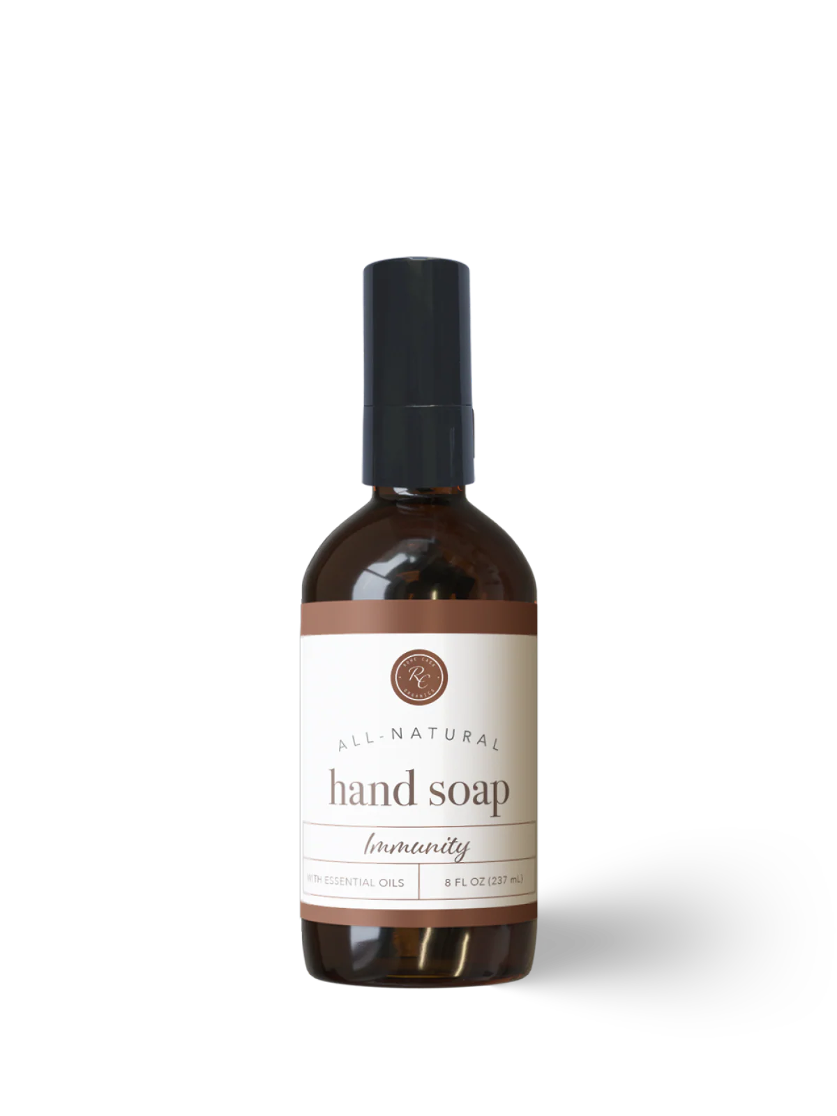 Bottle of all-natural hand soap on a white background
