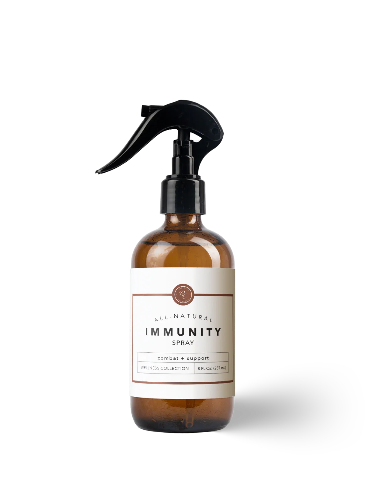 All-natural immunity spray bottle on a white background
