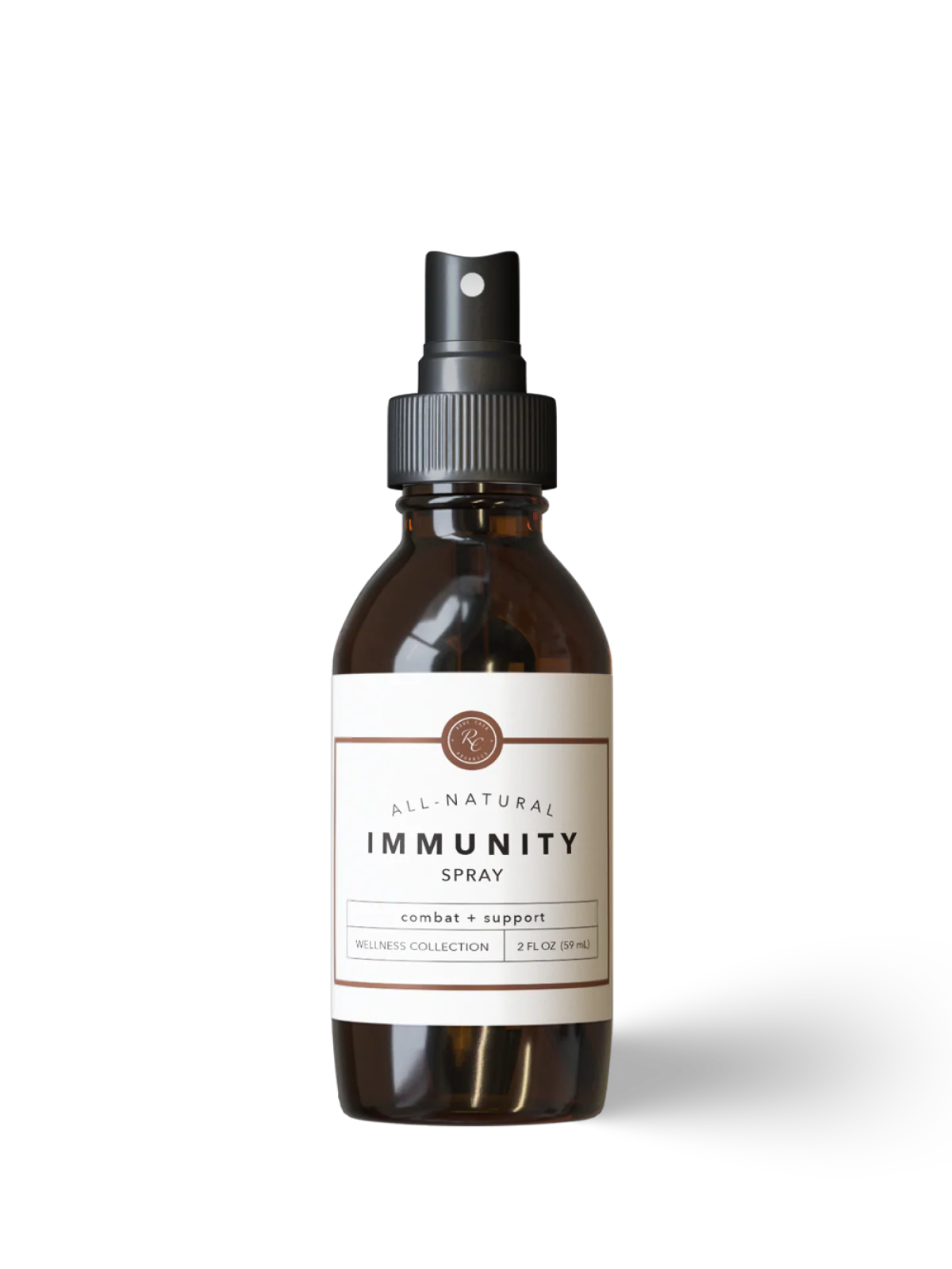All-natural immunity spray bottle on a white background