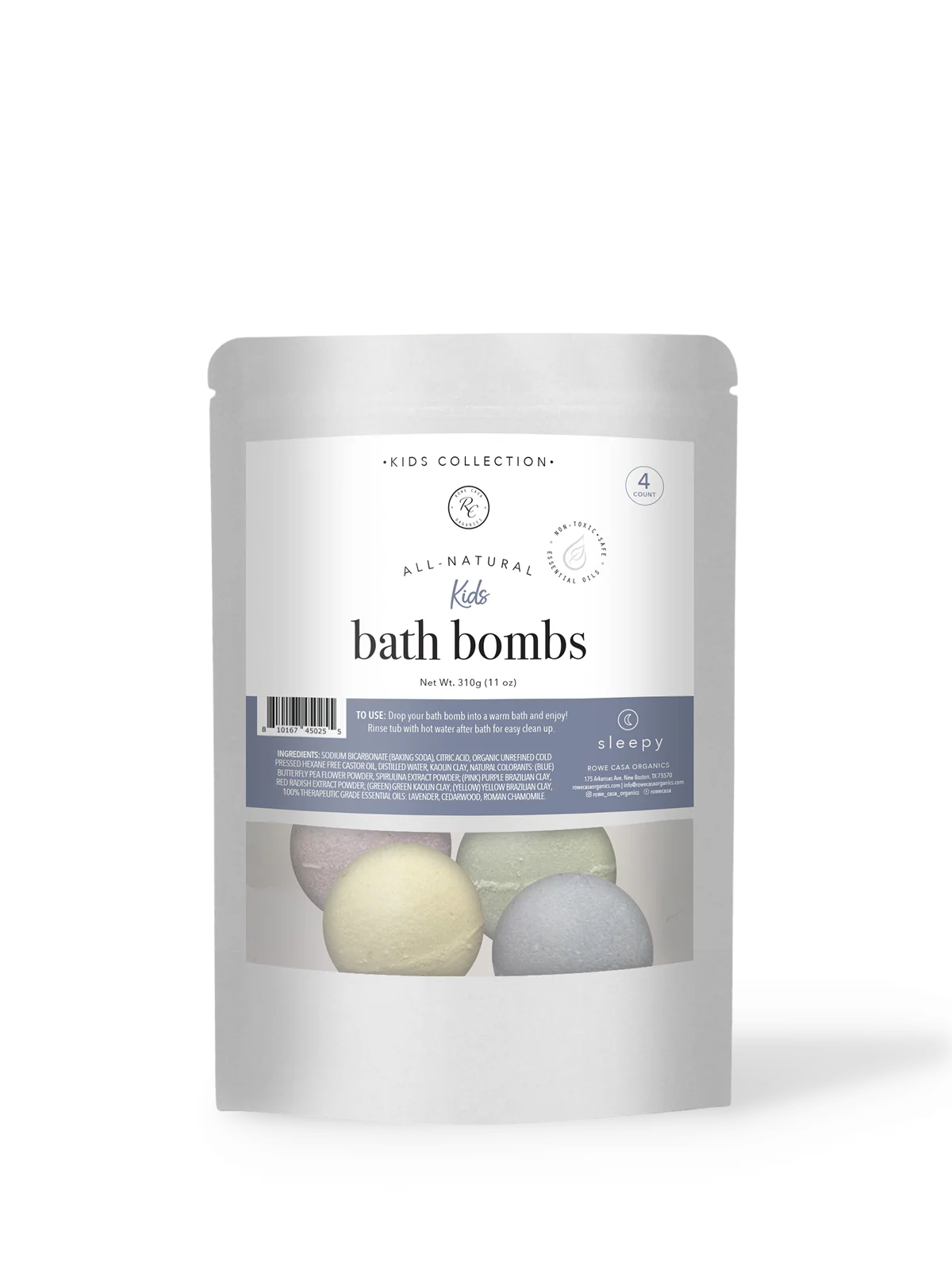 bath bombs packaging with visible bath bombs on a white background
