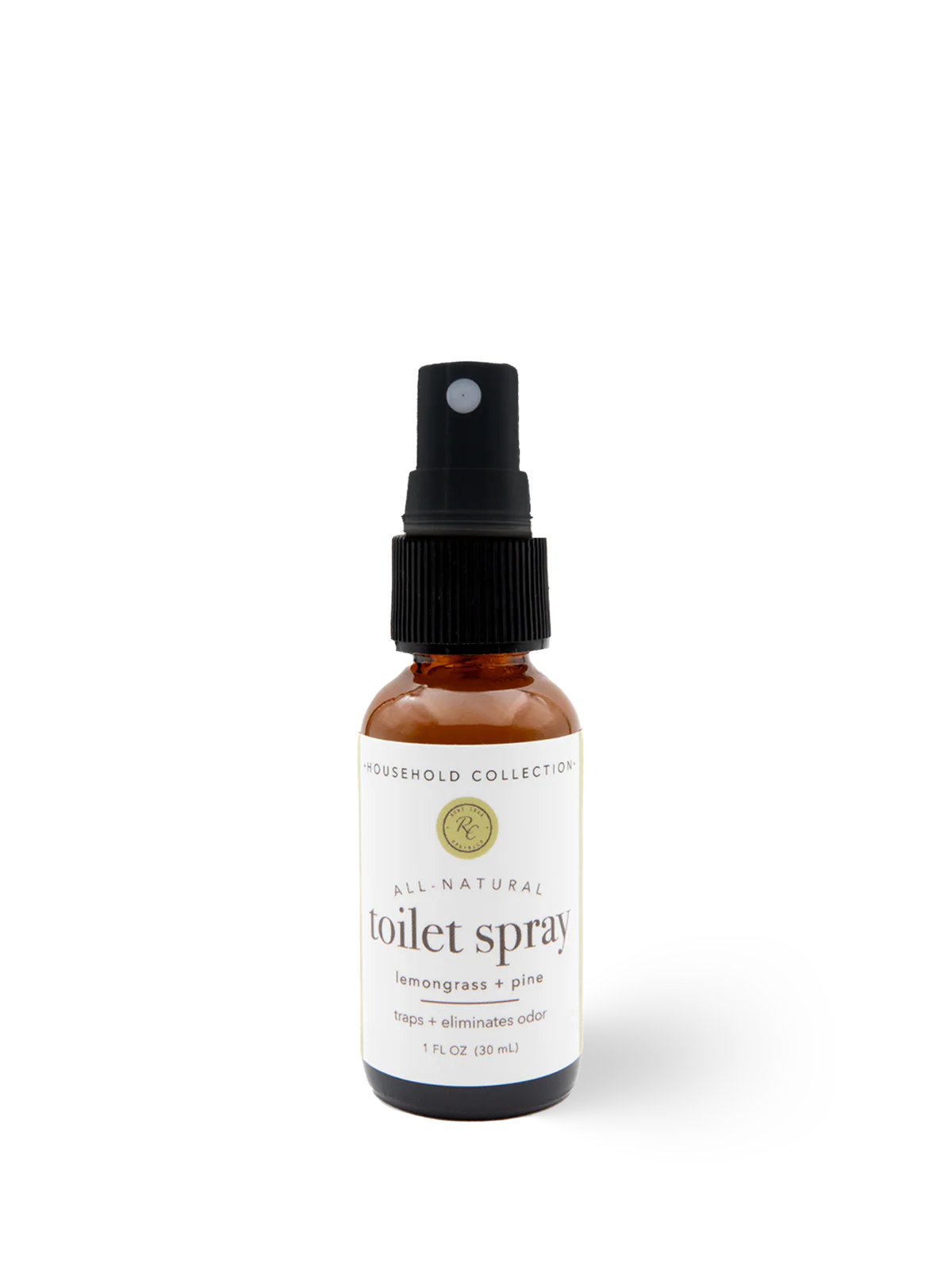 Bottle of all-natural toilet spray on a white background