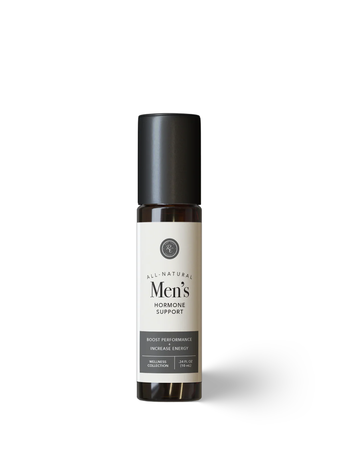 Men's hormone support product bottle on a white background