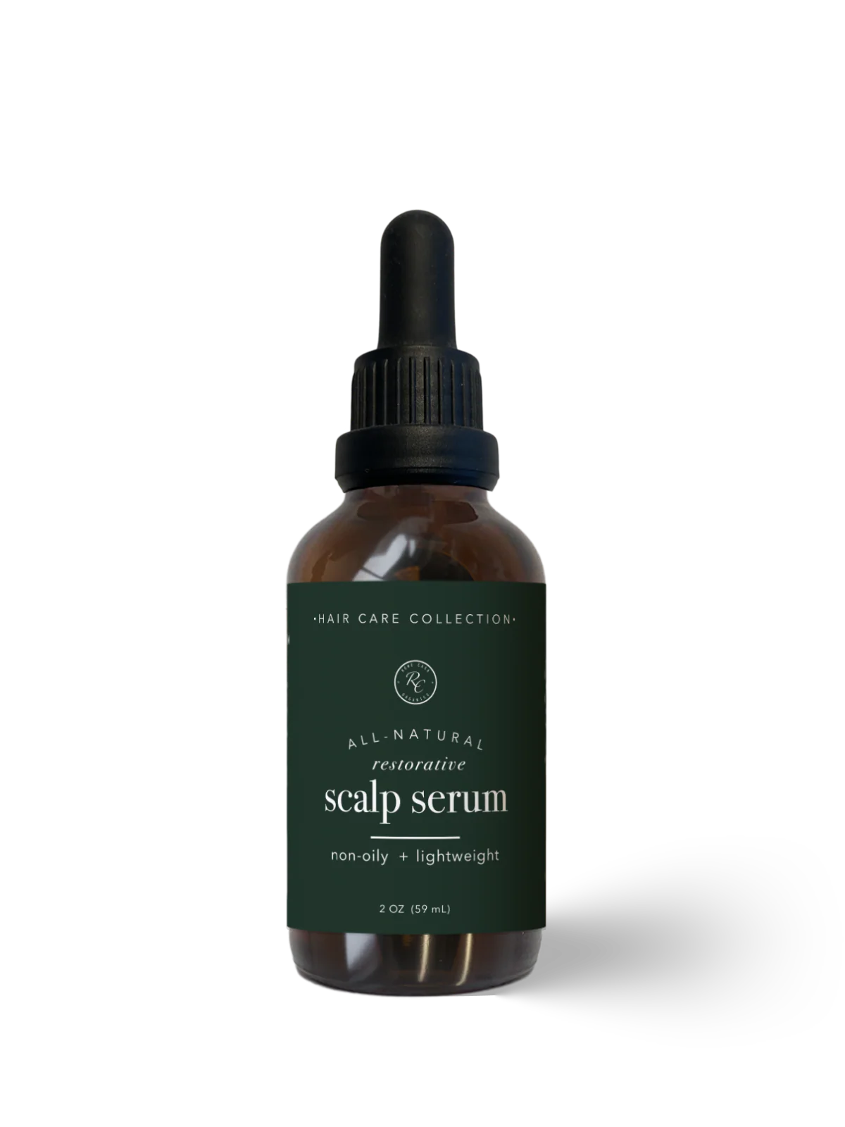 Bottle of scalp serum with a dropper on a white background