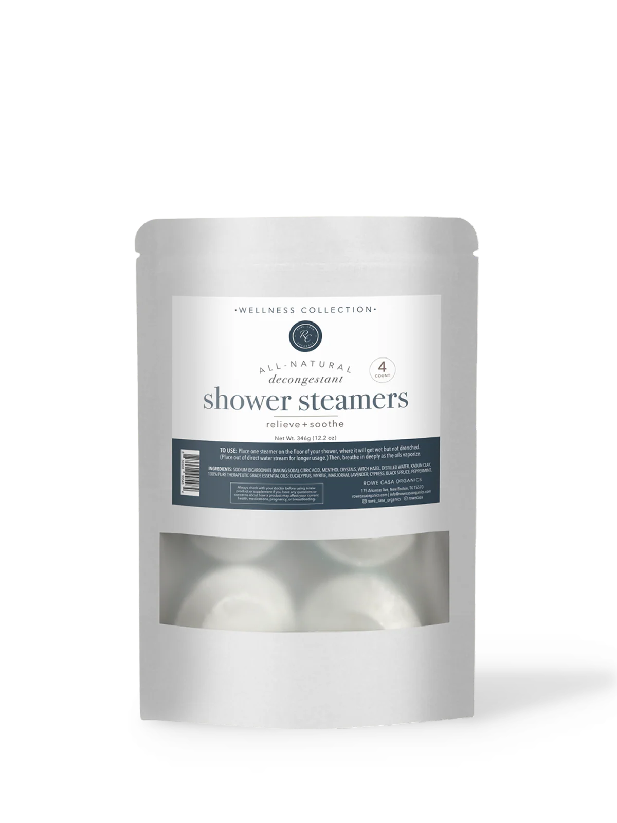 Pack of shower steamers with a label on a white background