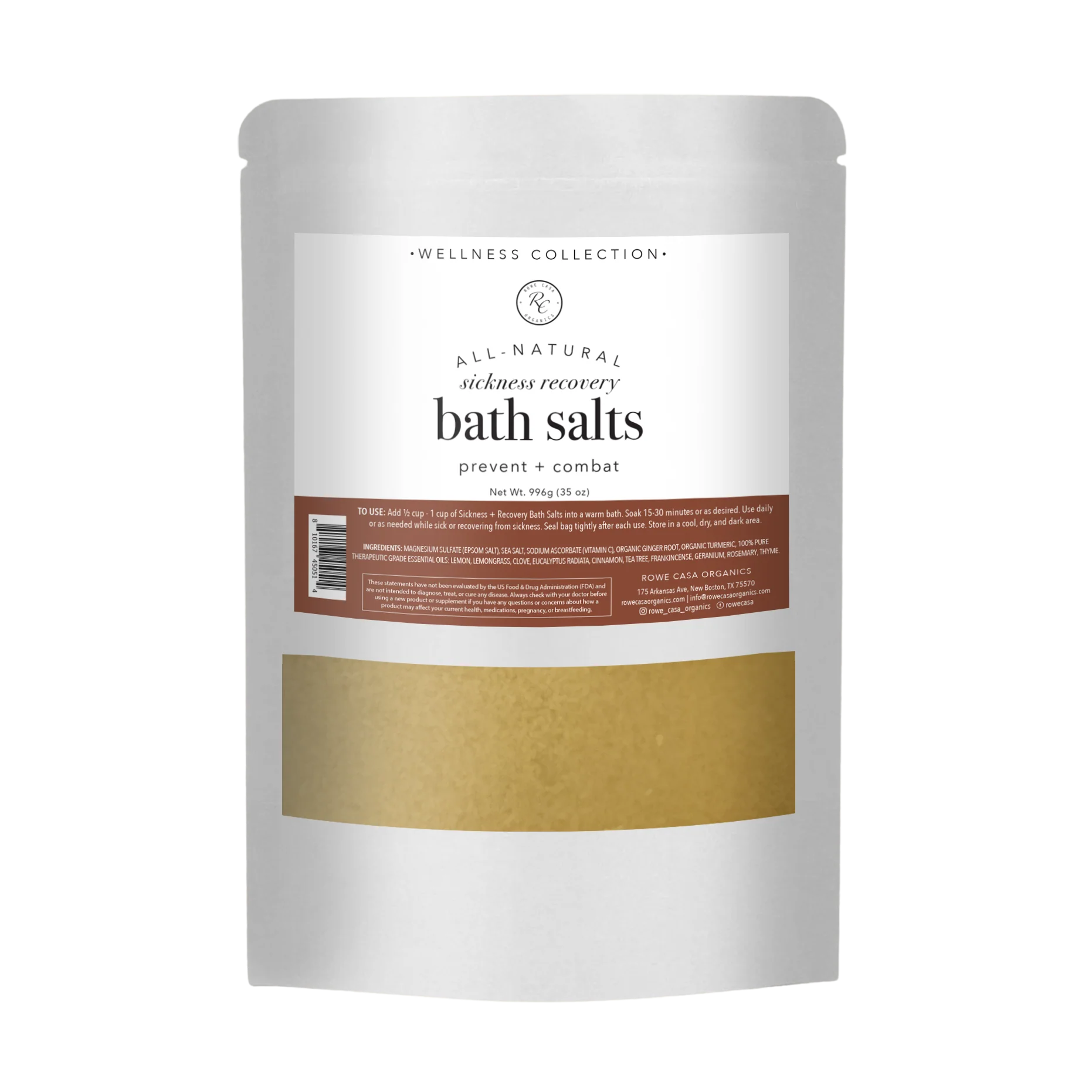 Package of all natural sickness recovery bath salts on a white background