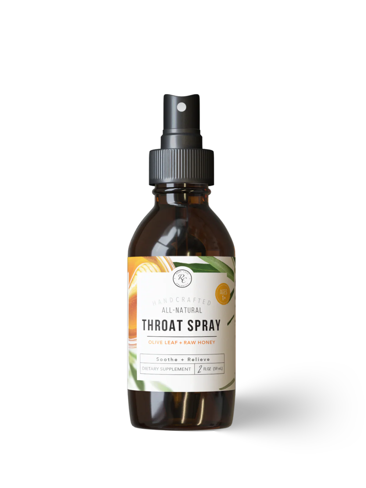 Brown bottle of throat spray on a white background