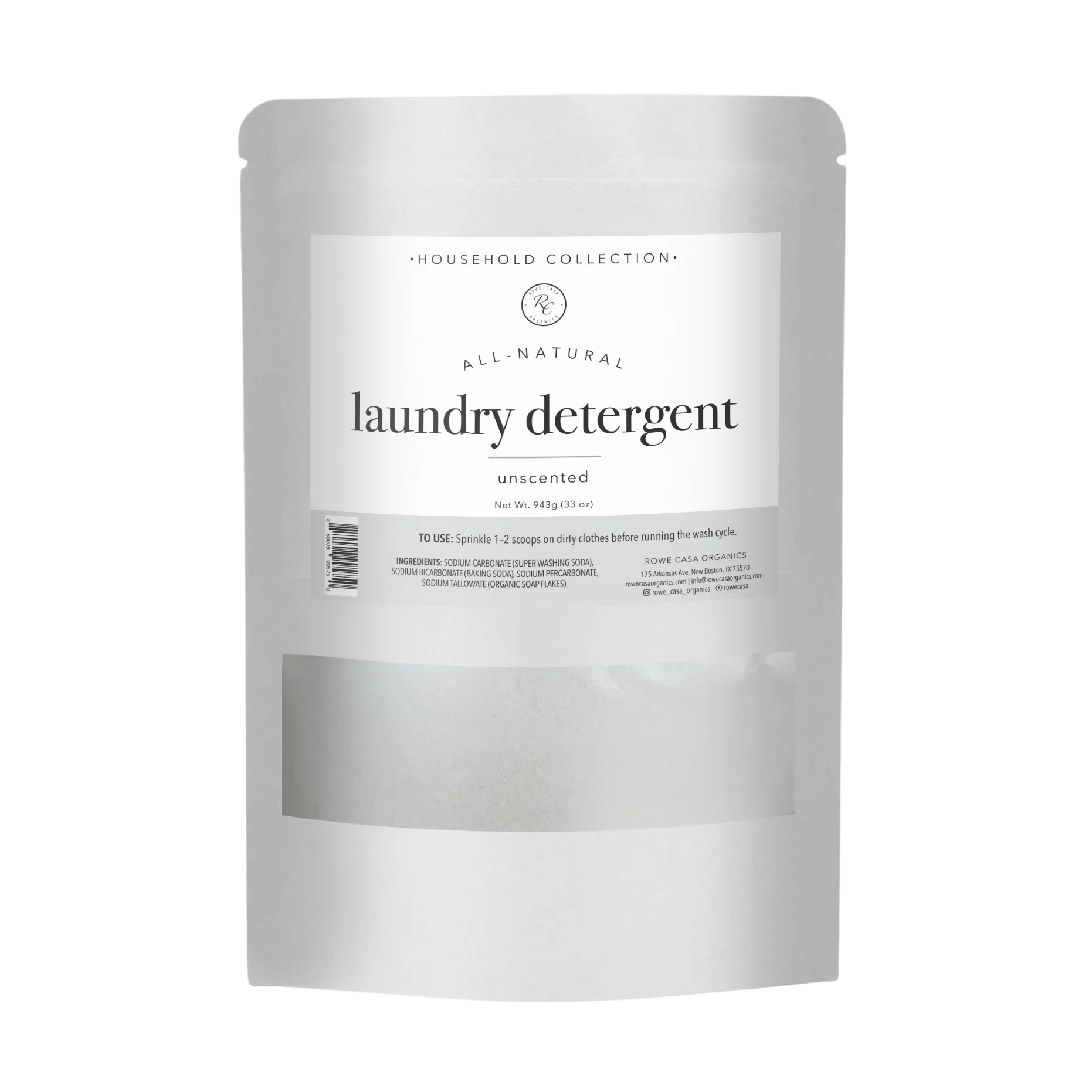 Package of all-natural unscented laundry detergent on a white background