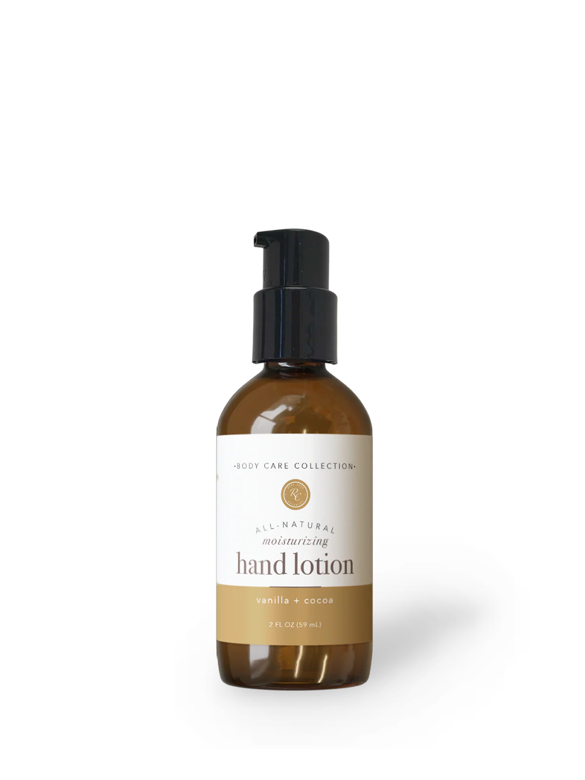 Hand lotion bottle with a label on a white background