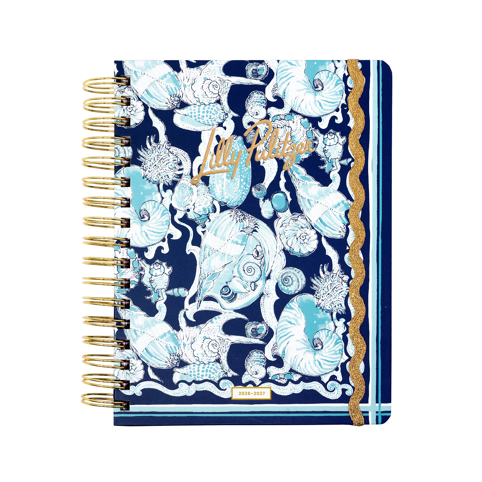 Notebook with seashell pattern and Lilly Pulitzer branding on a white background
