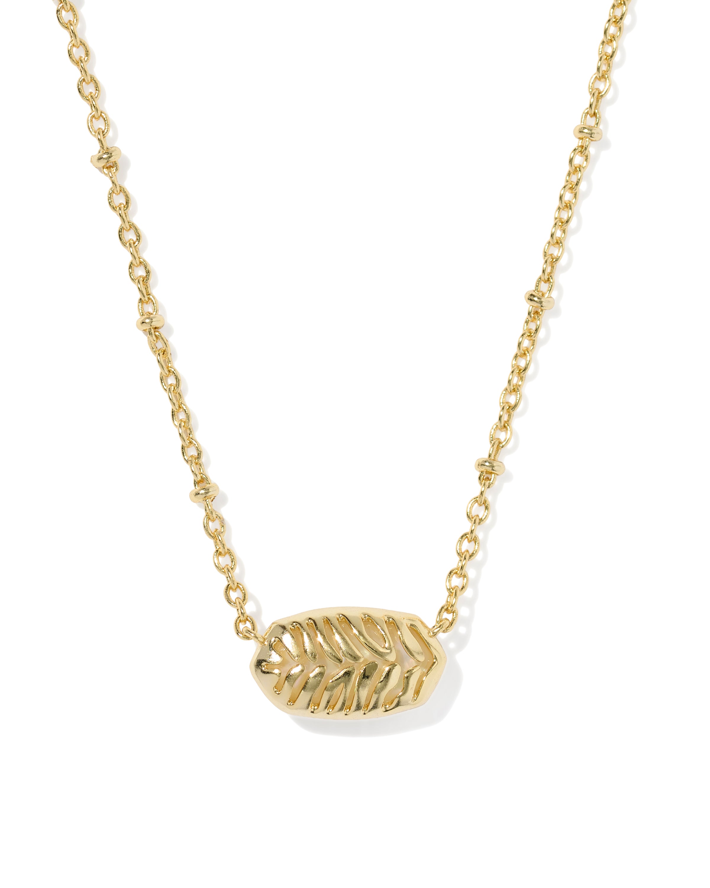A gold chain necklace featuring a textured, ribbed oval pendant, shown against a plain white background.
