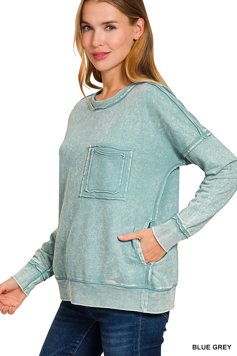 Blue Grey | Acid Wash Pocket Pullover