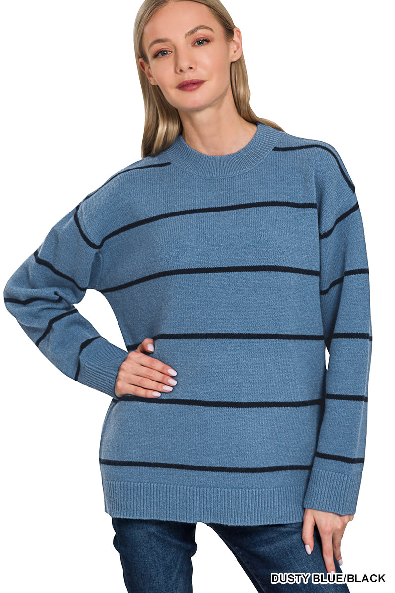 Dusty Blue/Black Stripe Sweater