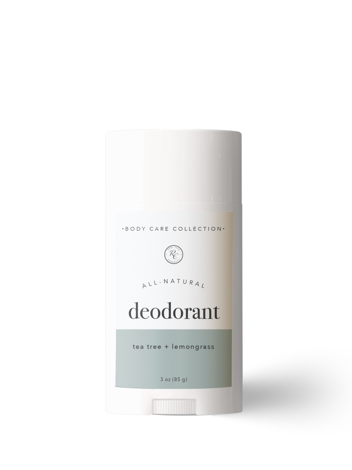 Tea tree and lemongrass deodorant with Rowe Casa Branding on a white background 