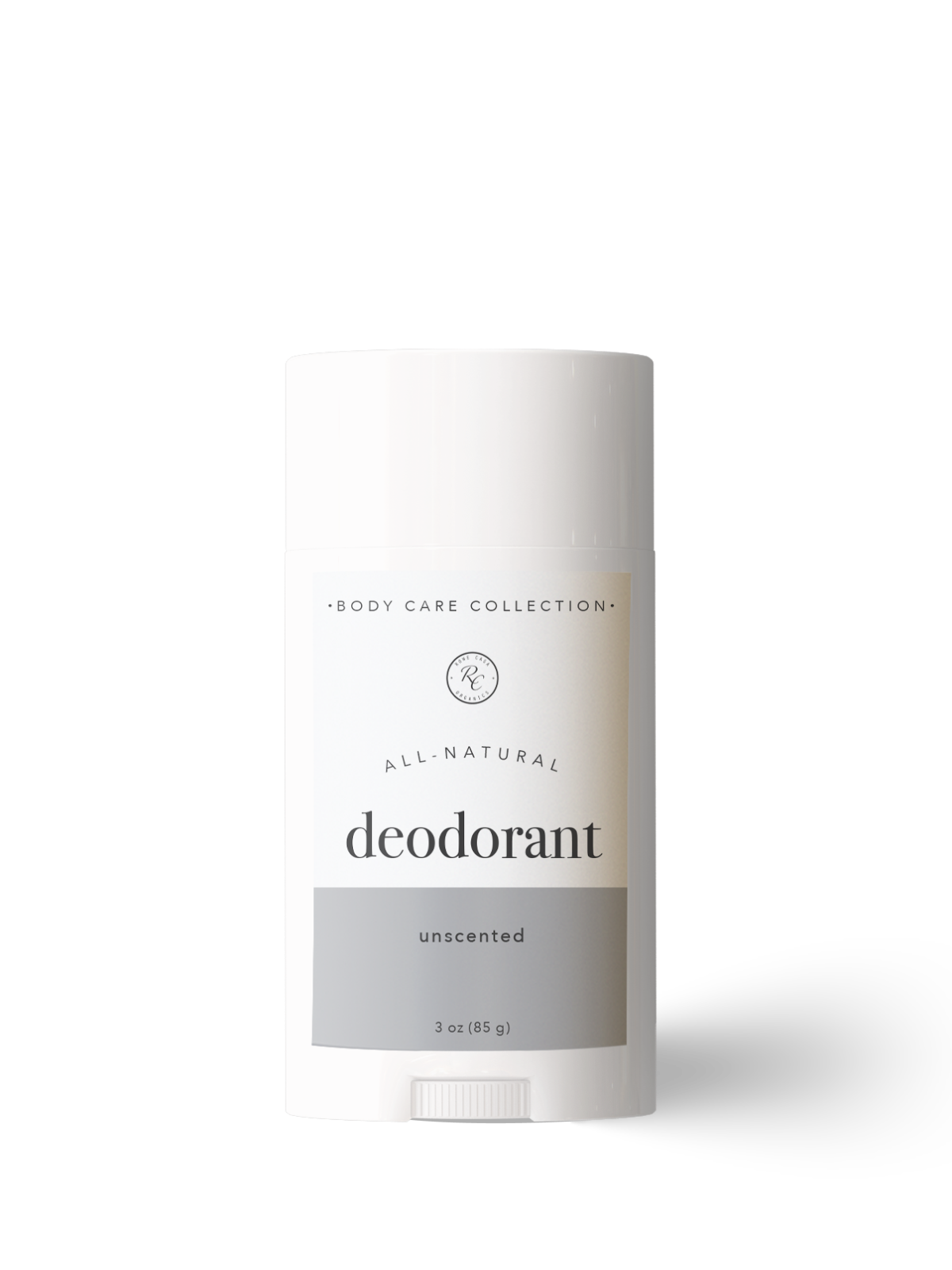 All-natural deodorant stick unscented on a white background