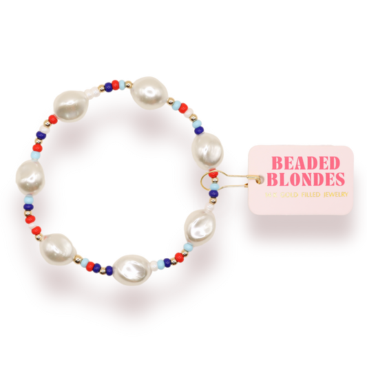 Red, White and Blue Sadie Sprinkle Bracelet: Standard | Beaded Blondes6.75 inch
