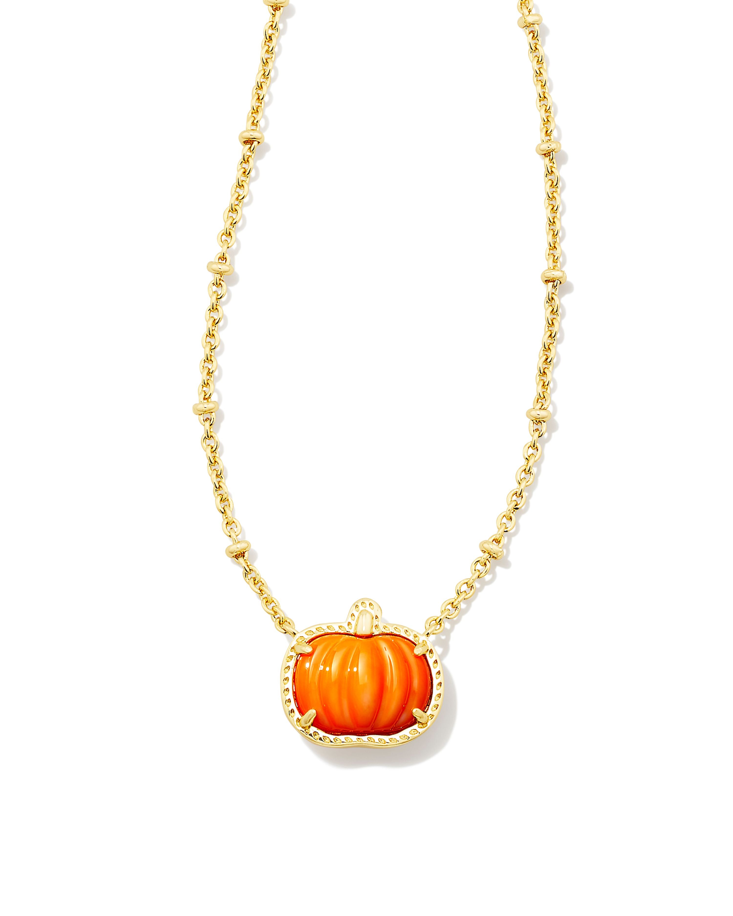 Kendra Scott Pumpkin Short Pendant Necklace - Gold Orange Mother Of Pearl