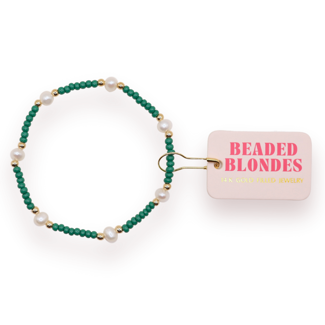 Dark Green Pearl Bracelet: Standard 6.75 inch | Beaded Blondes