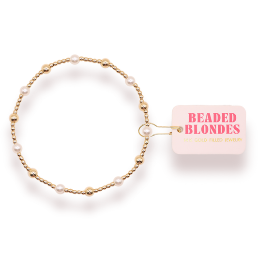 June Pearl + Gold Alternating Bracelet: Standard 6.75 inch | Beaded Blondes