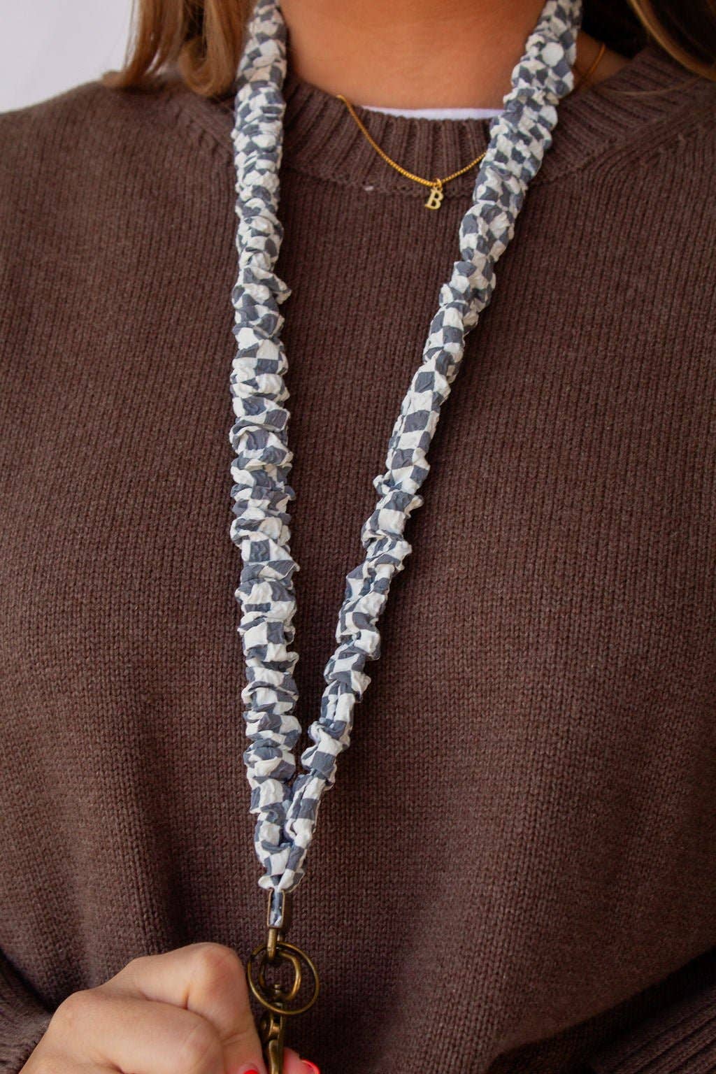Andi x Rad Rev Grey Checkered Scrunchie Lanyard