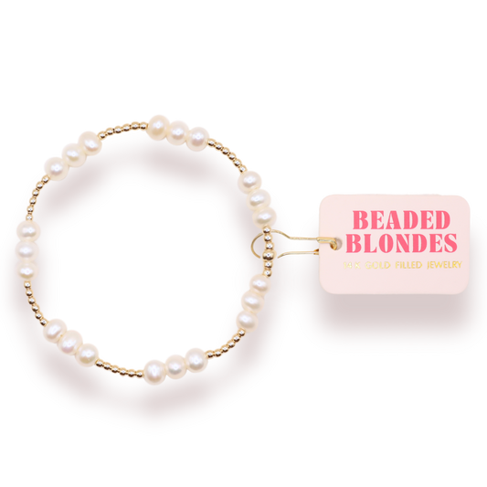 ILY Coastal Pearl Bracelet in Gold: Standard 6.75 inch | Beaded Blondes