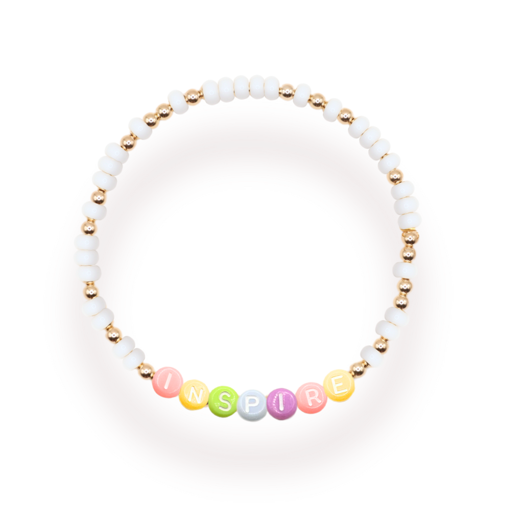 Inspire Rainbow Letter Bracelet: Standard 6.75 inch / White Sprinkle | Beaded Blondes