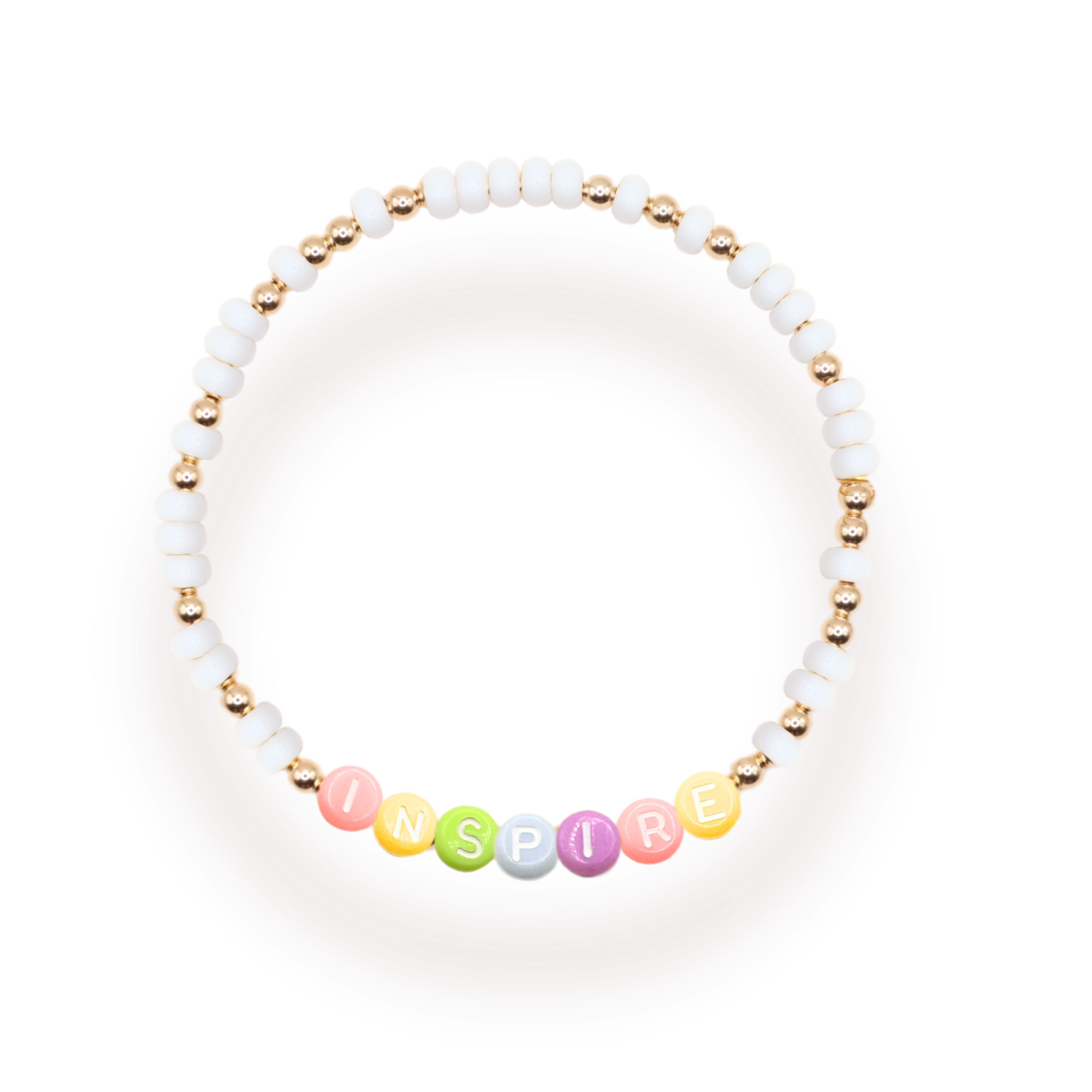 Inspire Rainbow Letter Bracelet: Standard 6.75 inch / White Sprinkle | Beaded Blondes