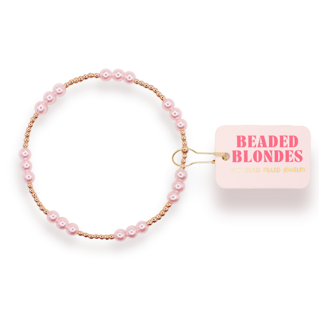 Pink ILY Pearl Bracelet in Gold: Standard 6.75 inch | Beaded Blondes