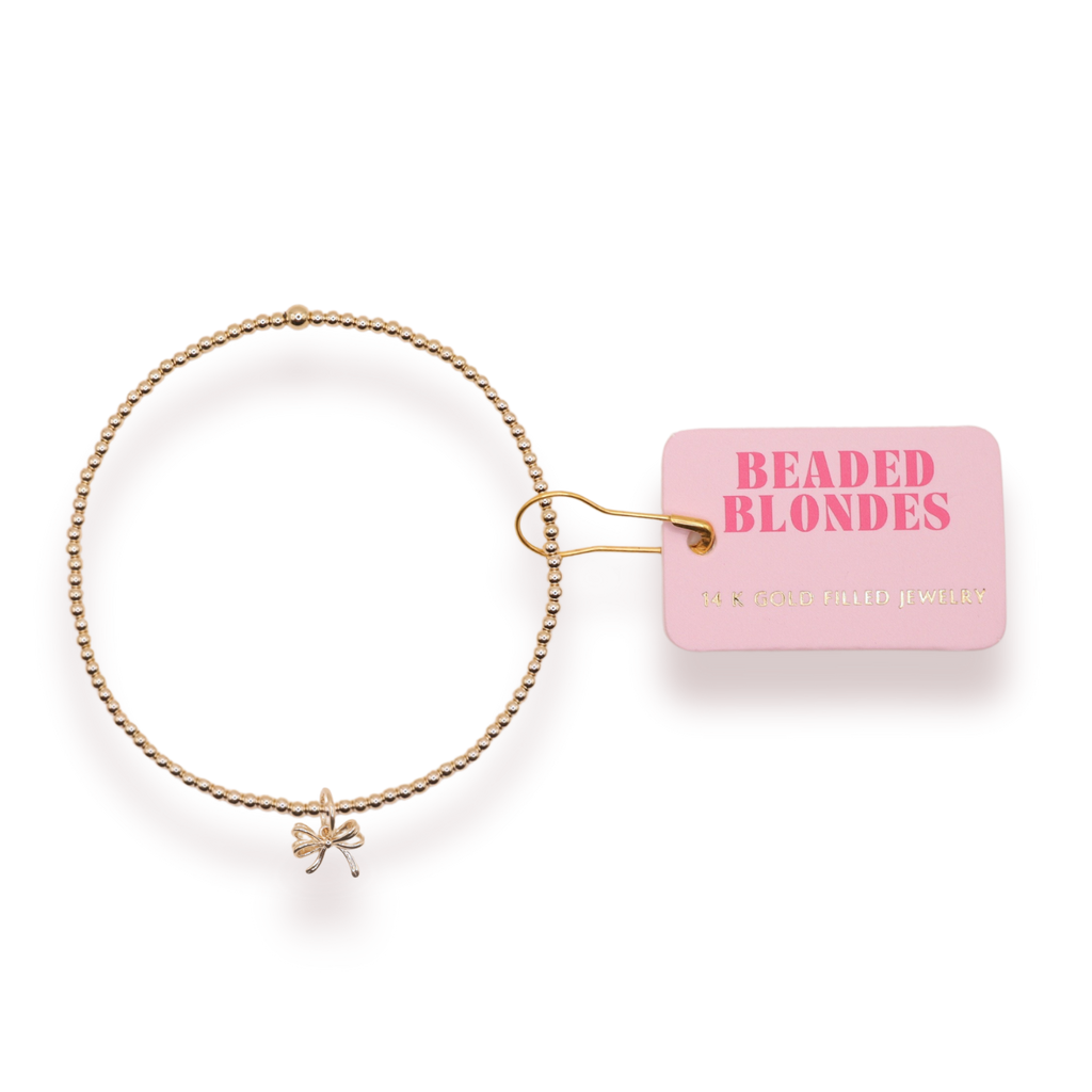 Gold Bow Charm Beaded Blondes Bracelet