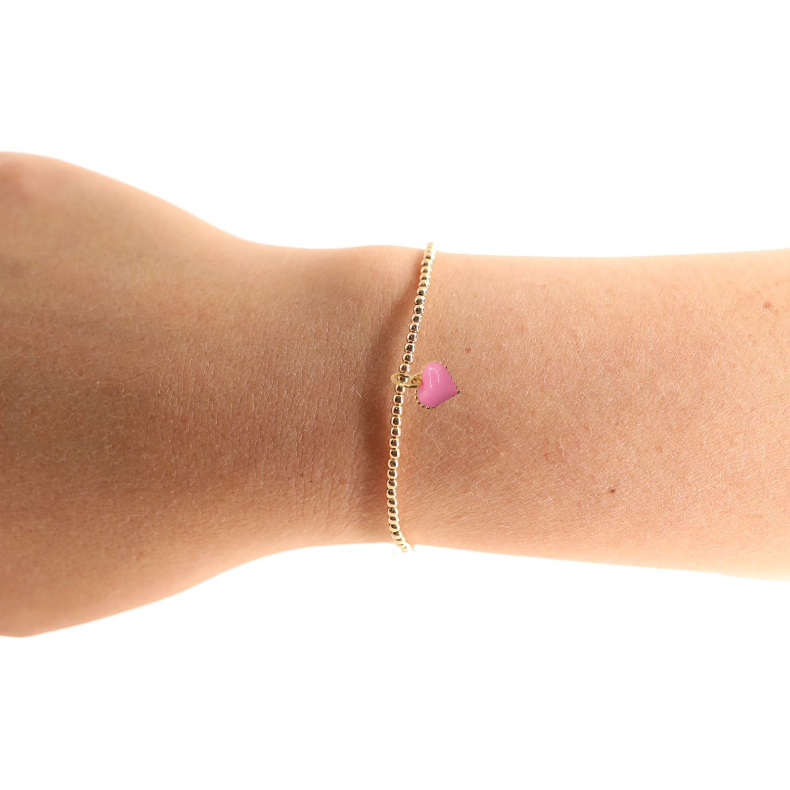 Pink Heart Charm Bracelet: Standard 6.75 inch | Beaded Blondes